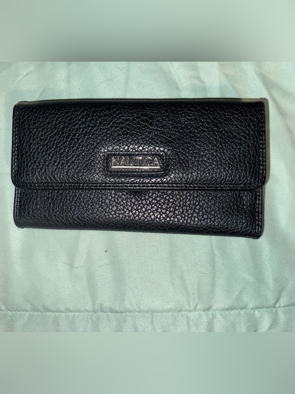 Nautica Black Pebbled Leather Trifold Clutch Wallet (RFID Safe) womens